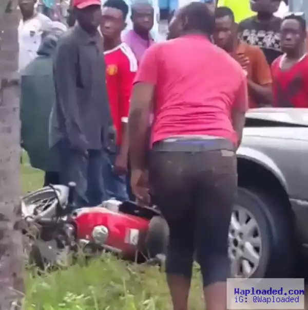 Man Uses His Car To Knock Down Thief Who Robbed & Zoomed Off On A Bike (Photos)